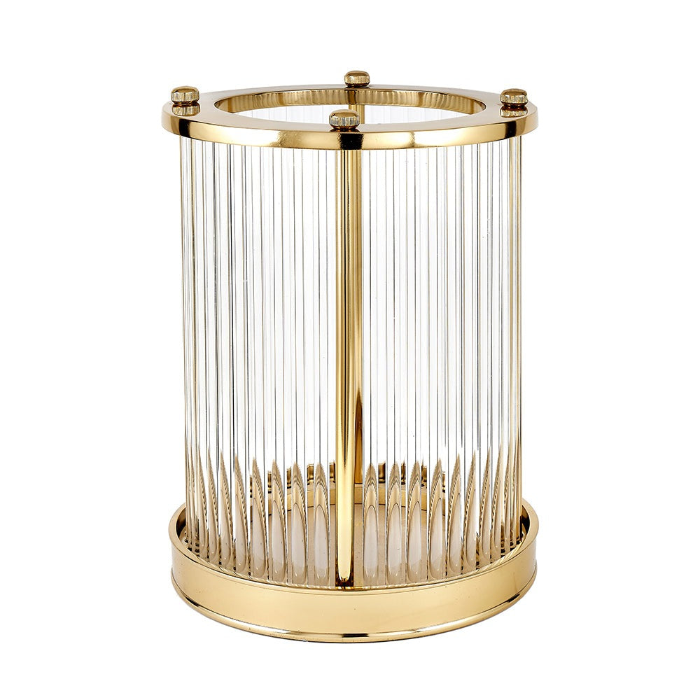 Product photograph of Olivia S Lilia Small Gold Metal And Clear Textured Glass Hurricane from Olivia's