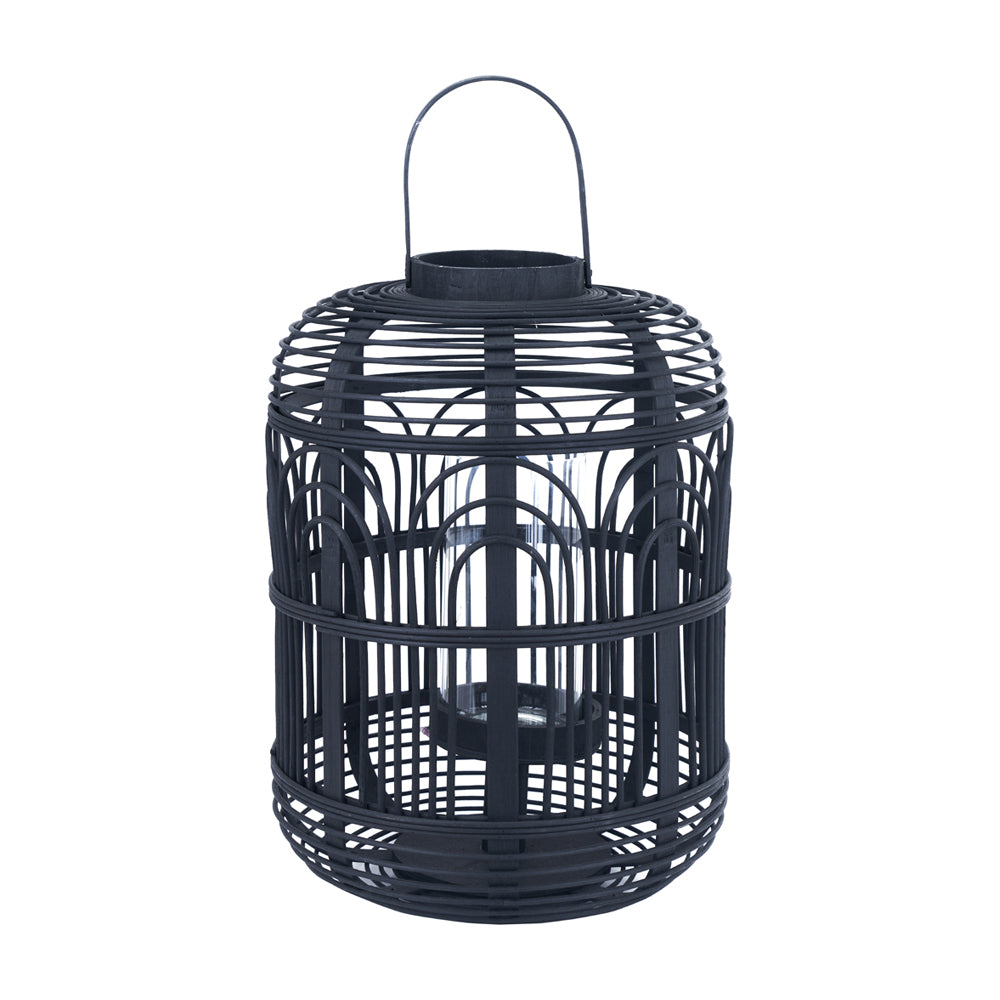 Product photograph of Olivia S Large Bali Bamboo And Glass Large Lantern In Black from Olivia's