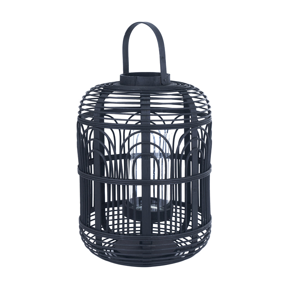 Product photograph of Olivia S Large Bali Bamboo And Glass Large Lantern In Black from Olivia's.