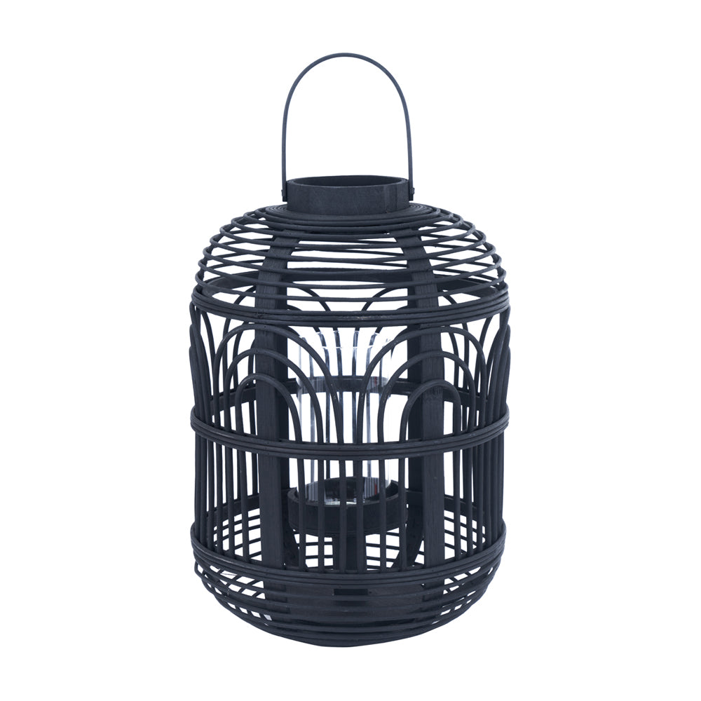 Olivias Bali Bamboo And Glass Lantern In Black