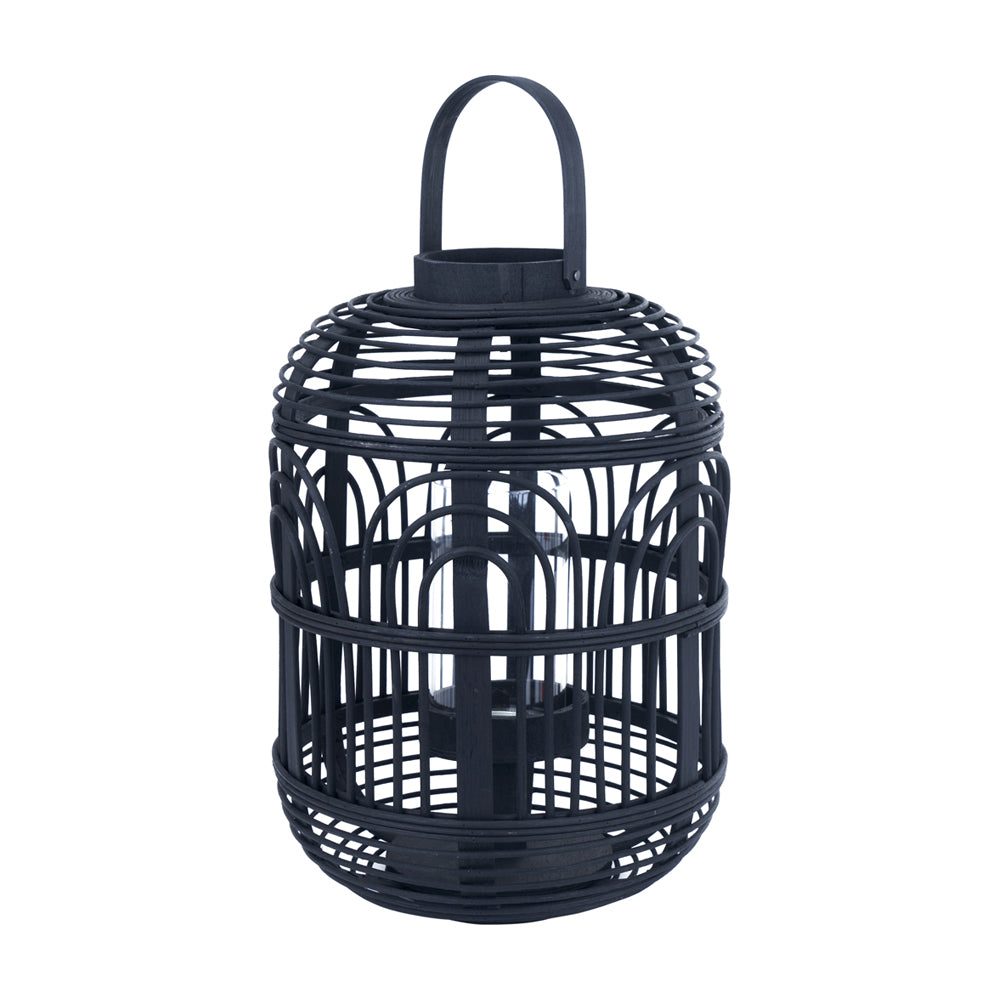 Product photograph of Olivia S Bali Bamboo And Glass Lantern In Black from Olivia's.
