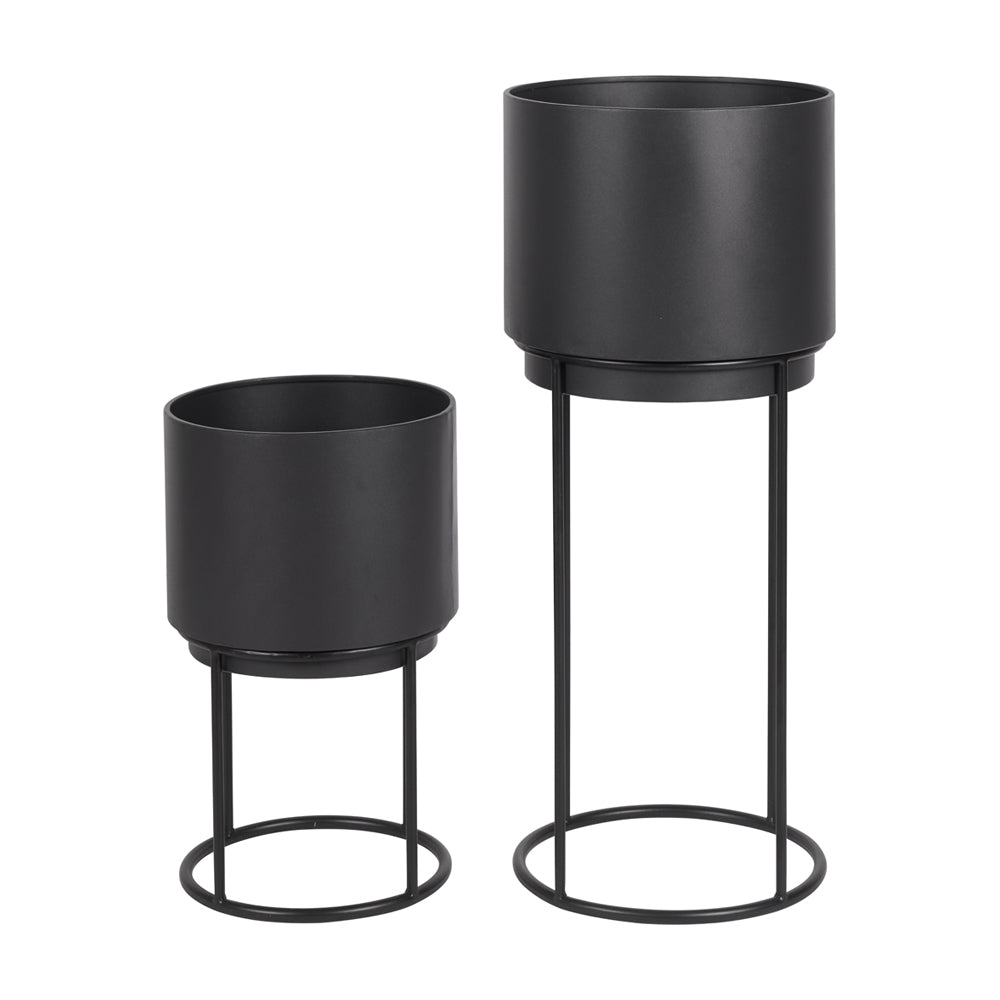 Product photograph of Olivia S Set Of 2 Circular Metal Planters In Graphite from Olivia's