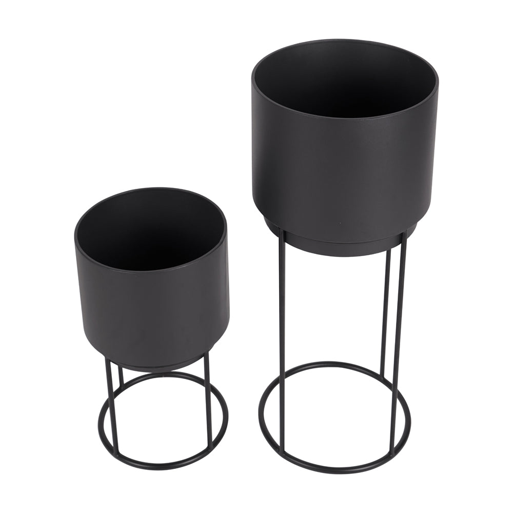 Product photograph of Olivia S Set Of 2 Circular Metal Planters In Graphite from Olivia's.