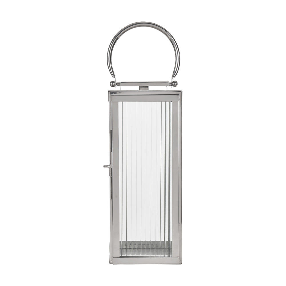 Product photograph of Olivia S Otterly Large Lantern With Ribbed Glass In Shiny Nickel from Olivia's