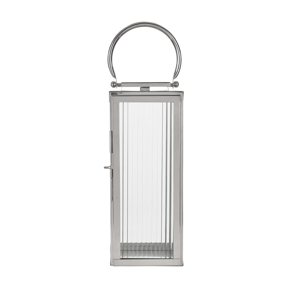 Olivias Otterly Large Lantern With Ribbed Glass In Shiny Nickel