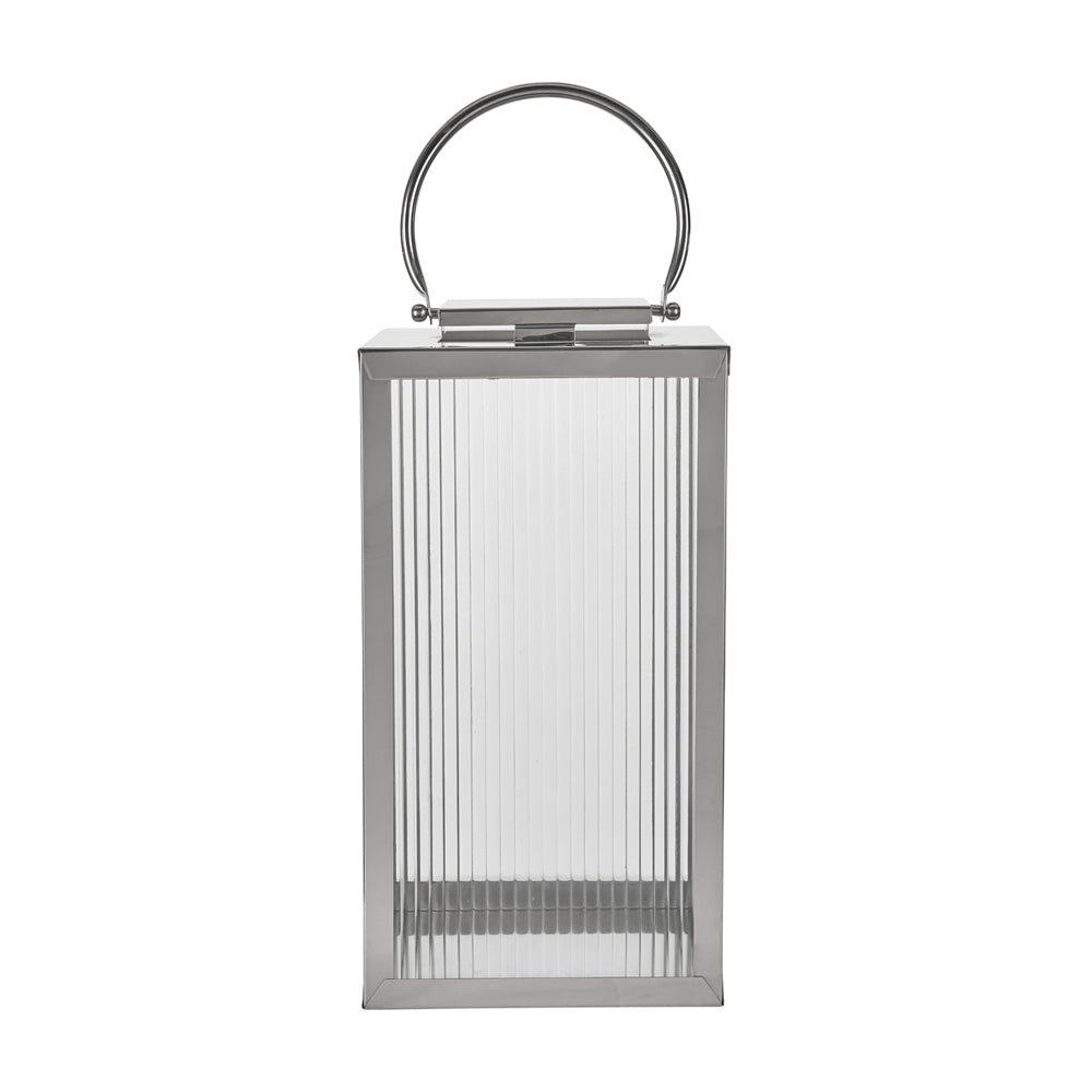 Olivias Otterly Small Lantern With Ribbed Glass In Shiny Nickel