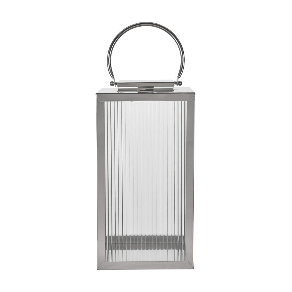 Product photograph of Olivia S Otterly Small Lantern With Ribbed Glass In Shiny Nickel from Olivia's