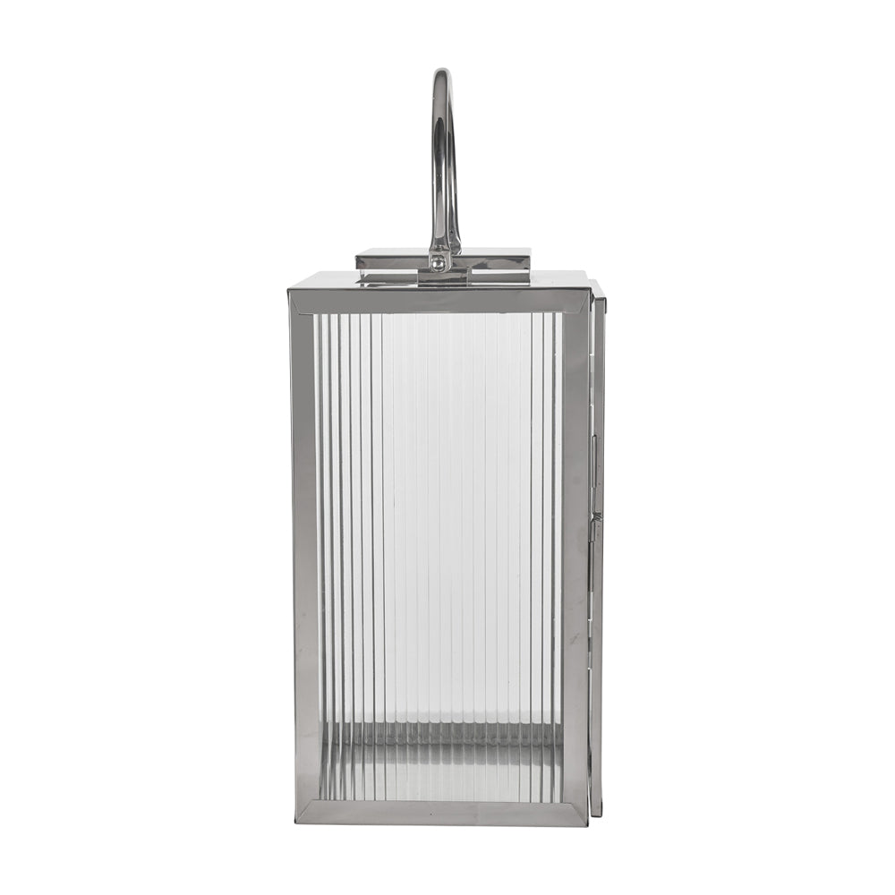 Product photograph of Olivia S Otterly Small Lantern With Ribbed Glass In Shiny Nickel from Olivia's.