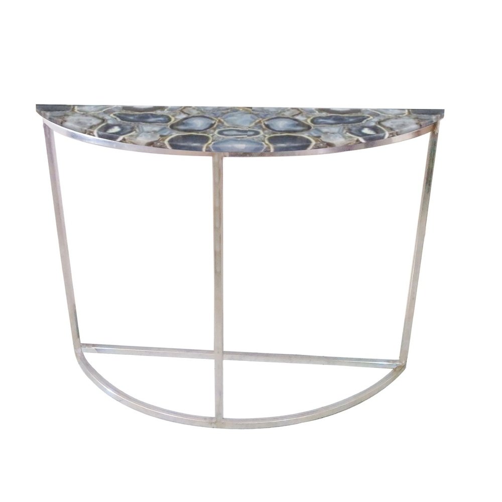 Libra Agate Crescent Console Table On Nickel Frame