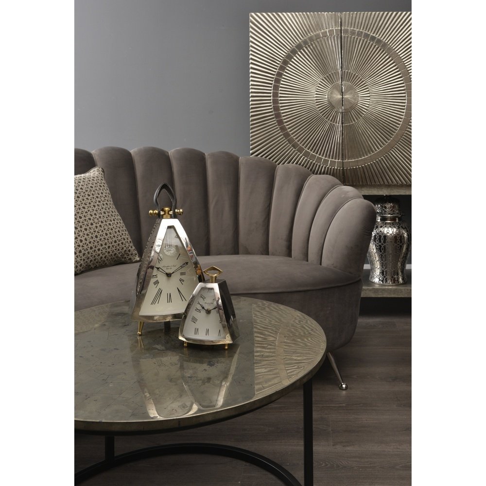 Product photograph of Libra Interiors Isosceles Curved Front Mantel Clock from Olivia's.