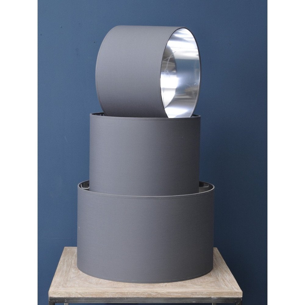 Product photograph of Libra Interiors Lined Drum 14 Lampshade Grey And Silver from Olivia's.