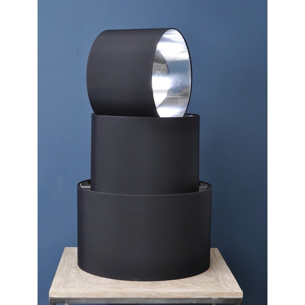 Product photograph of Libra Midnight Mayfair Collection - Lined Drum 14 Lampshade Black And Silver from Olivia's.