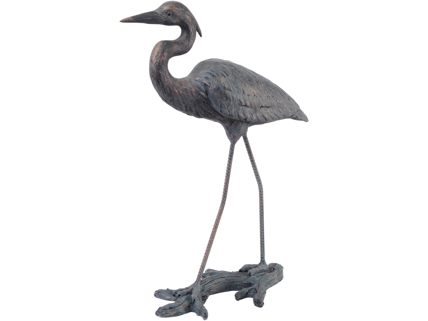 Libra Verdigris Finish Arched Heron Resin Sculpture