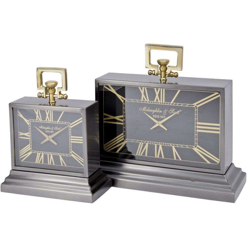 Product photograph of Libra Urban Botanic Collection - Latham Small Aluminium Rectangular Clock Black And Gold from Olivia's.