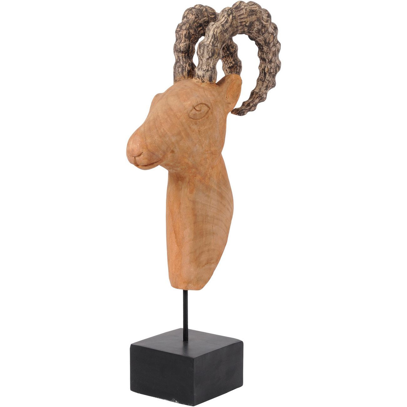 Libra Wooden Ram Head Freestanding Sculpture