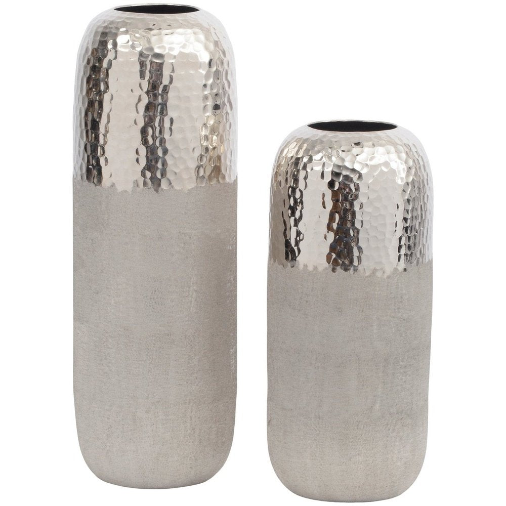 Product photograph of Libra Midnight Mayfair Collection - Fuse Small Vase Hammered And Brushed Silver Finish from Olivia's.