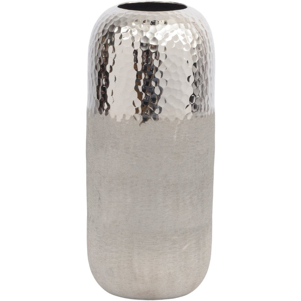 Product photograph of Libra Midnight Mayfair Collection - Fuse Small Vase Hammered And Brushed Silver Finish from Olivia's