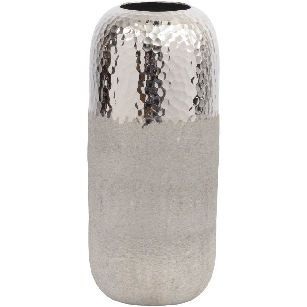 Product photograph of Libra Interiors Fuse Small Vase Hammered And Brushed Silver Finish from Olivia's