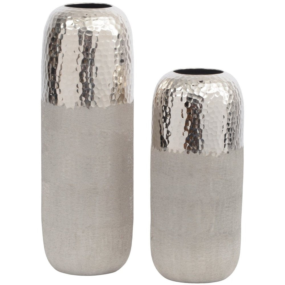 Product photograph of Libra Fuse Hammered And Brushed Large Vase In Silver Finish Outlet from Olivia's.