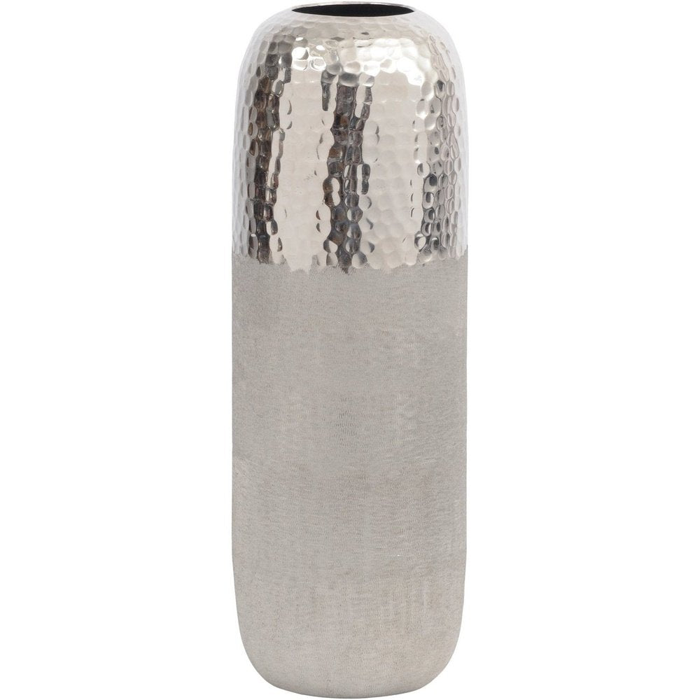 Product photograph of Libra Midnight Mayfair Collection - Fuse Large Vase Hammered And Brushed Silver Finish from Olivia's