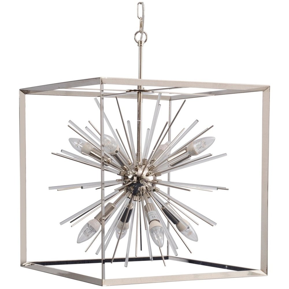 Product photograph of Libra Large Silver Starburst Chandelier E14 40w 8 Outlet from Olivia's