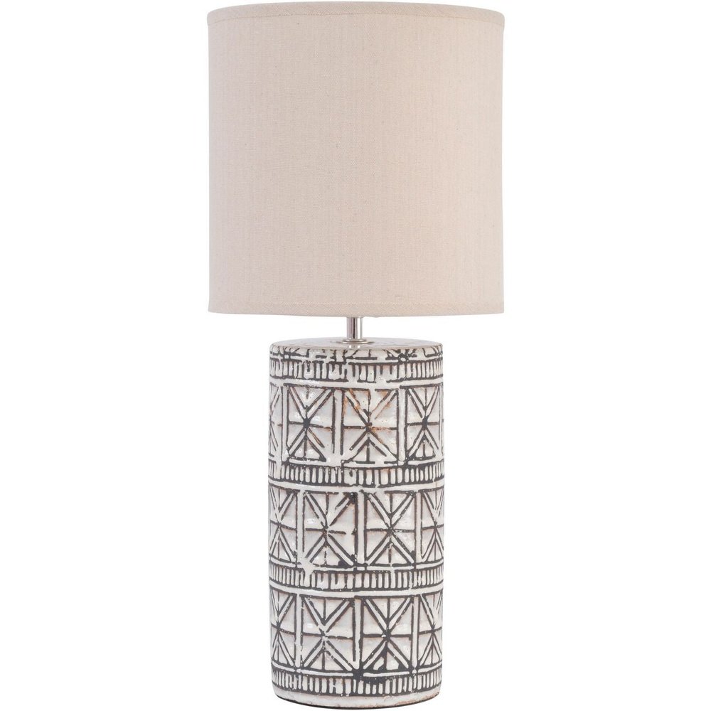 Product photograph of Libra Calm Neutral Collection - Porcelain Table Lamp Geo Pattern Natural Shade Small Brown from Olivia's