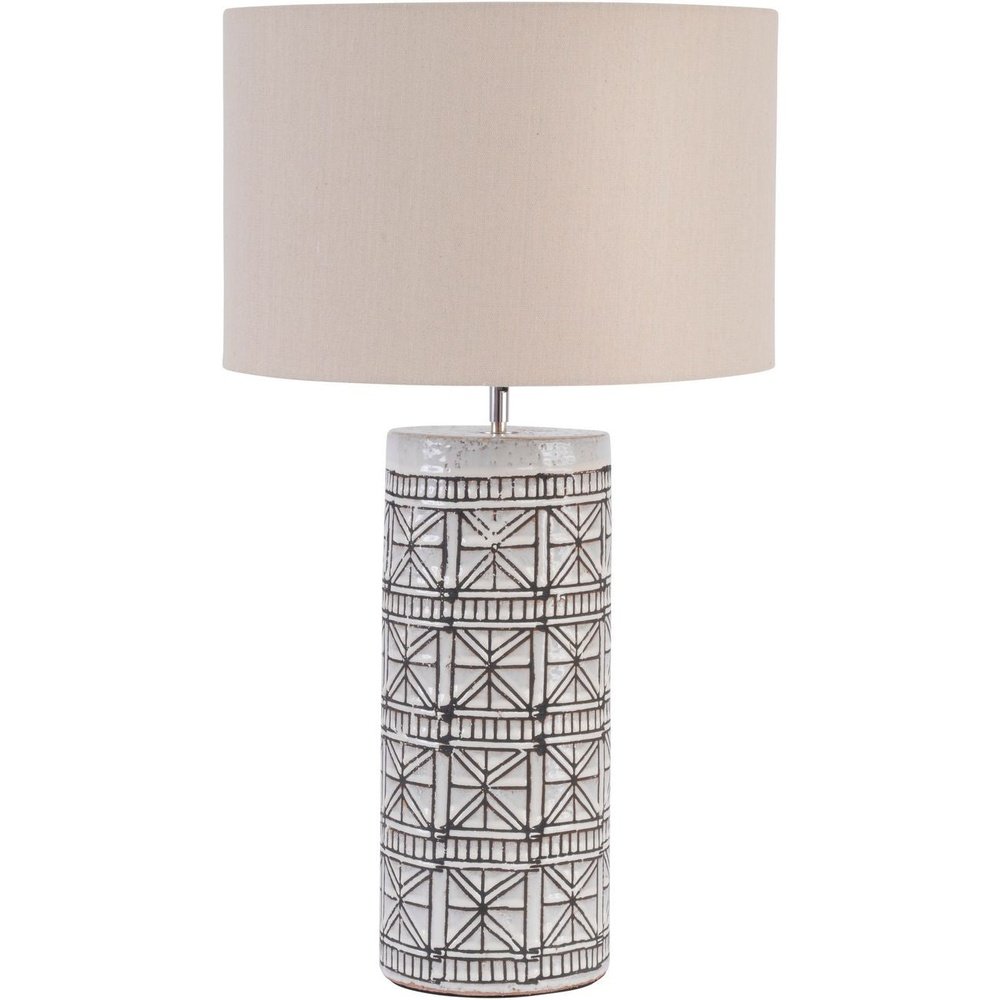 Product photograph of Libra Calm Neutral Collection - Porcelain Table Lamp Geo Pattern Natural Shade Large Brown from Olivia's
