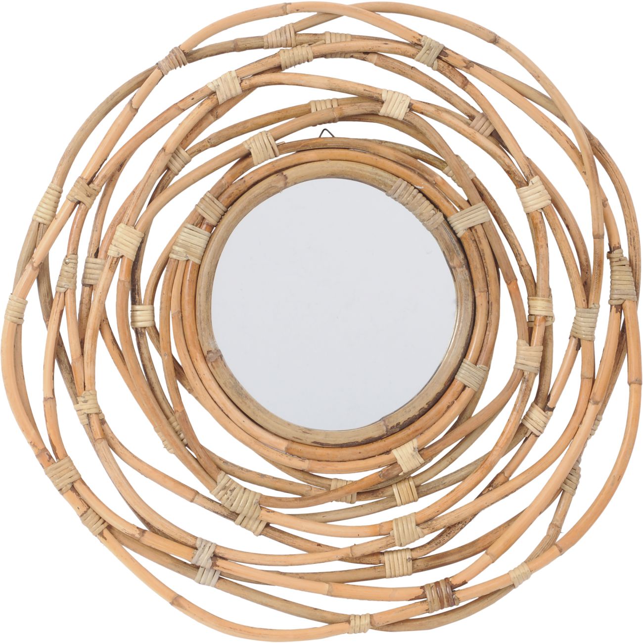 Libra Natural Round Mirror Looped Cane Frame Rattan Brown