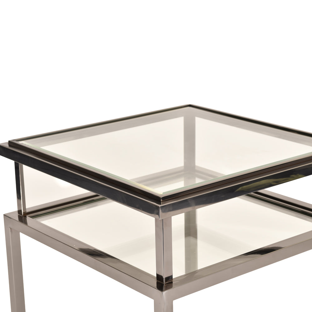 Product photograph of Libra Midnight Mayfair Collection - Belgravia Stainless Steel And Glass Side Table from Olivia's.