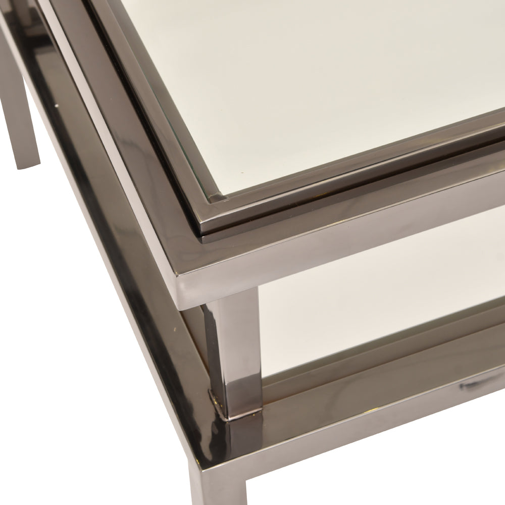 Product photograph of Libra Midnight Mayfair Collection - Belgravia Stainless Steel And Glass Side Table from Olivia's.