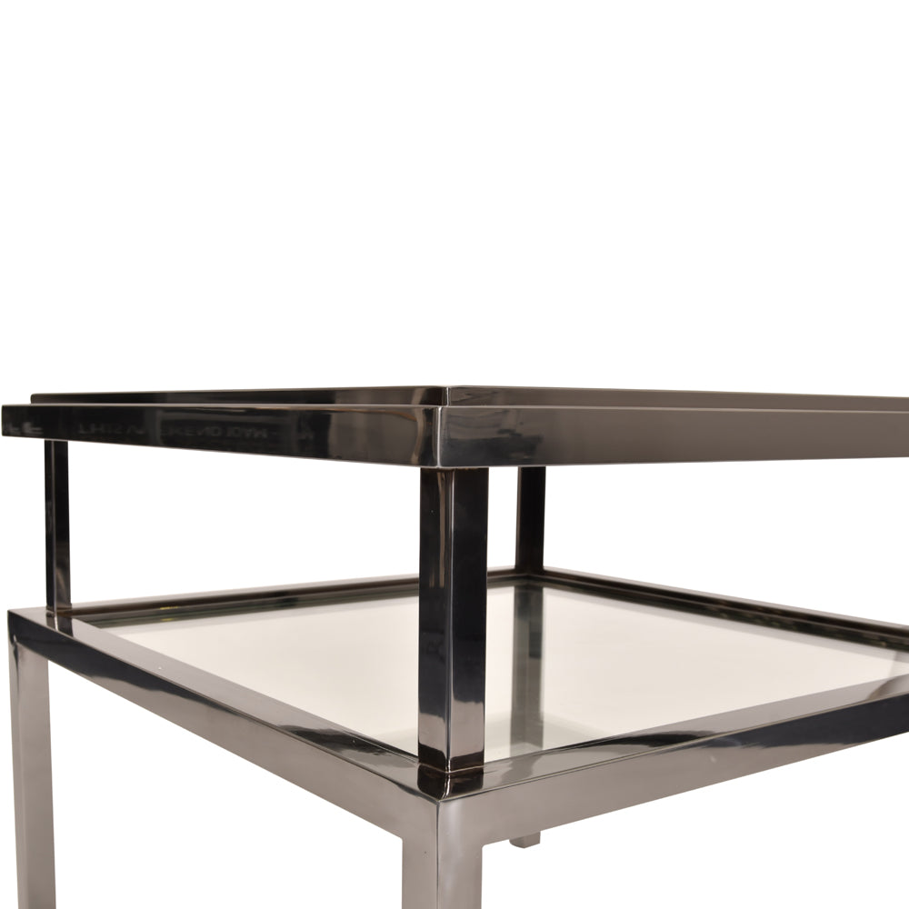 Product photograph of Libra Midnight Mayfair Collection - Belgravia Stainless Steel And Glass Side Table from Olivia's.