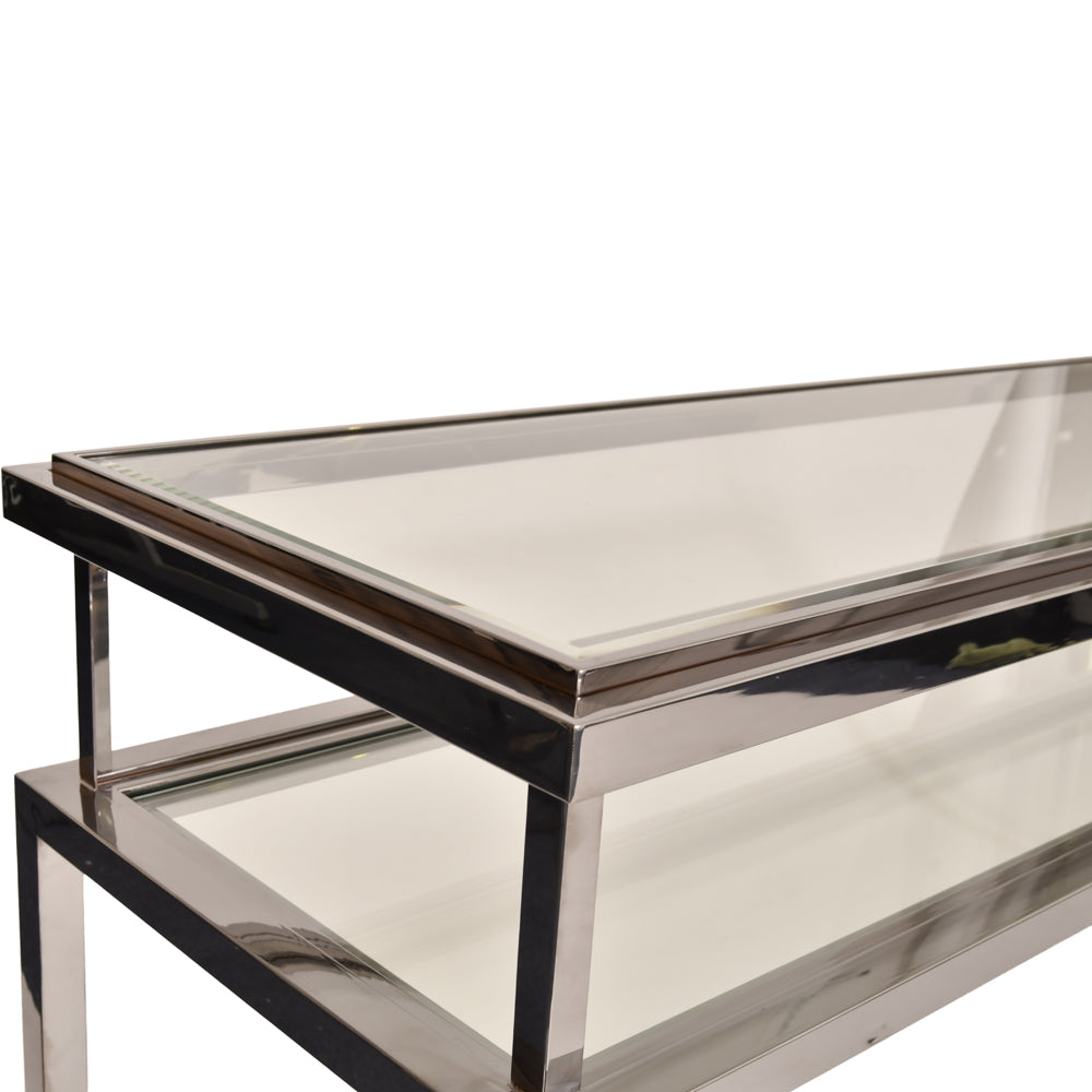Product photograph of Libra Interiors Belgravia Stainless Steel And Glass Console Table from Olivia's.
