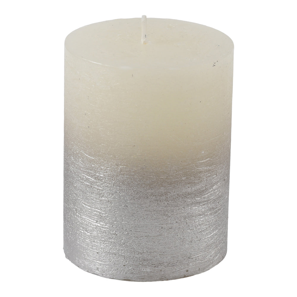 Product photograph of Libra Midnight Mayfair Collection - White Pillar Candle With Metallic Silver Ombre Base 7x12 Cm from Olivia's