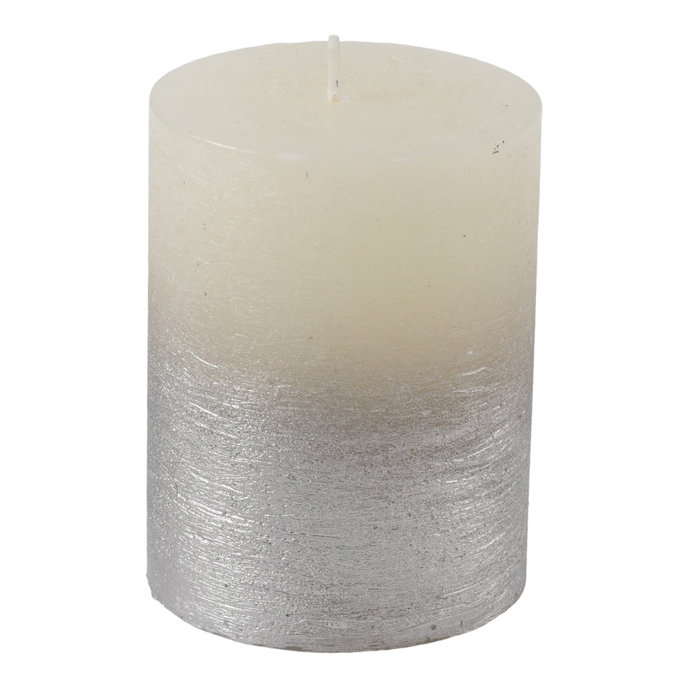 Product photograph of Libra Midnight Mayfair Collection - White Pillar Candle With Metallic Silver Ombre Base 10x10 Cm from Olivia's