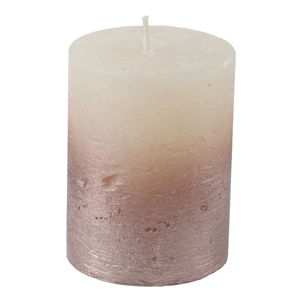 Product photograph of Libra Interiors White Pillar Candle With Metallic Pink Ombre Base 7x12 Cm from Olivia's