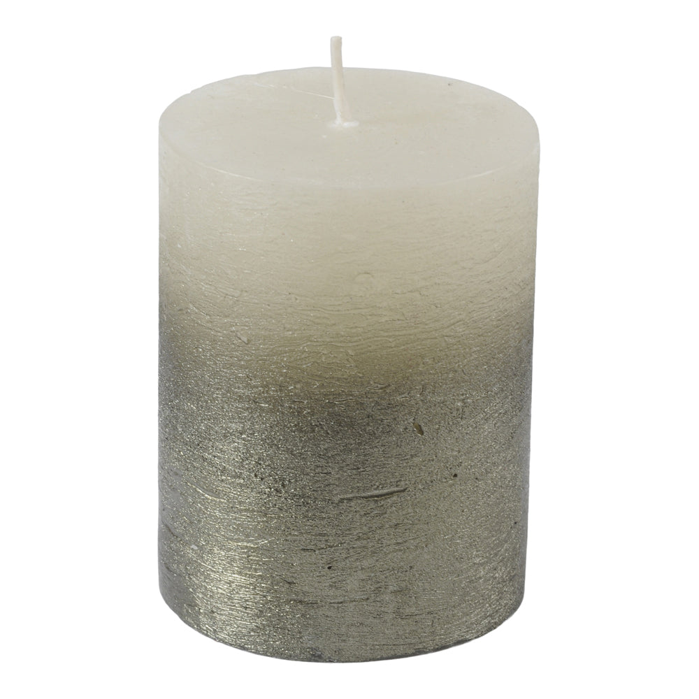 Product photograph of Libra Interiors White Pillar Candle With Metallic Green Ombre Base 7x19 Cm from Olivia's