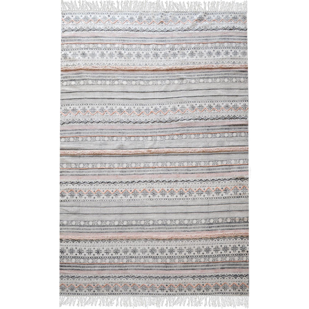 Product photograph of Libra Calm Neutral Collection - Andujar Hand Woven Pit Loom Grey Blush Pattern Cotton Rug from Olivia's