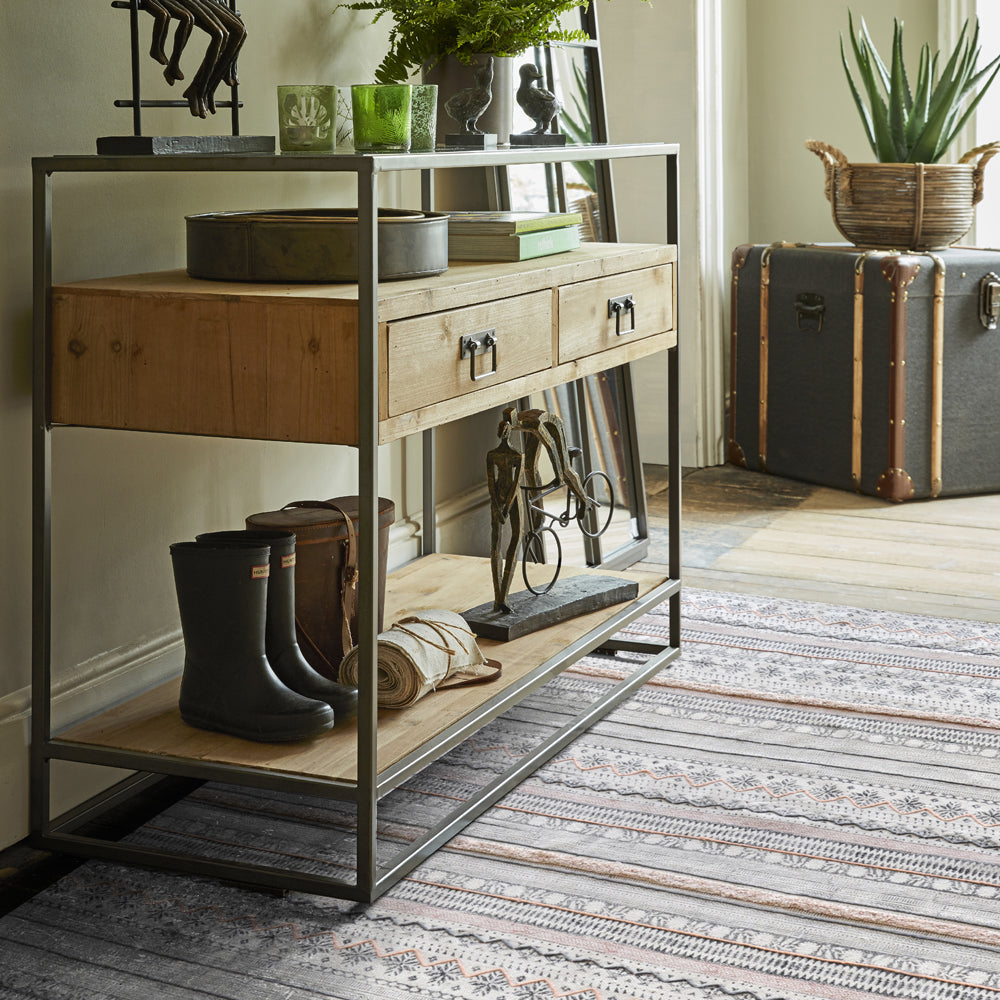 Product photograph of Libra Calm Neutral Collection - Andujar Hand Woven Pit Loom Grey Blush Pattern Cotton Rug from Olivia's.