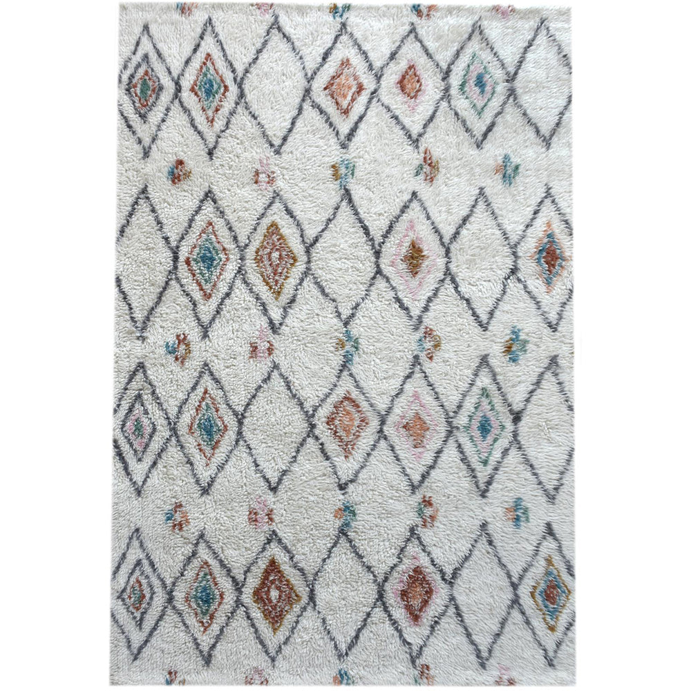 Libra Calm Neutral Collection Anrath Table Tufted Ivory Multi Colour Pattern Wool Rug