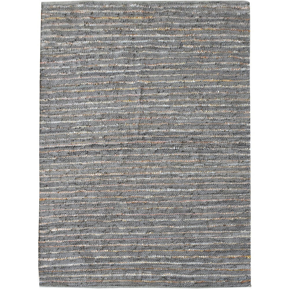 Product photograph of Libra Calm Neutral Collection - Ayana Hand Woven Pit Loom Grey Pattern Leather Rug from Olivia's