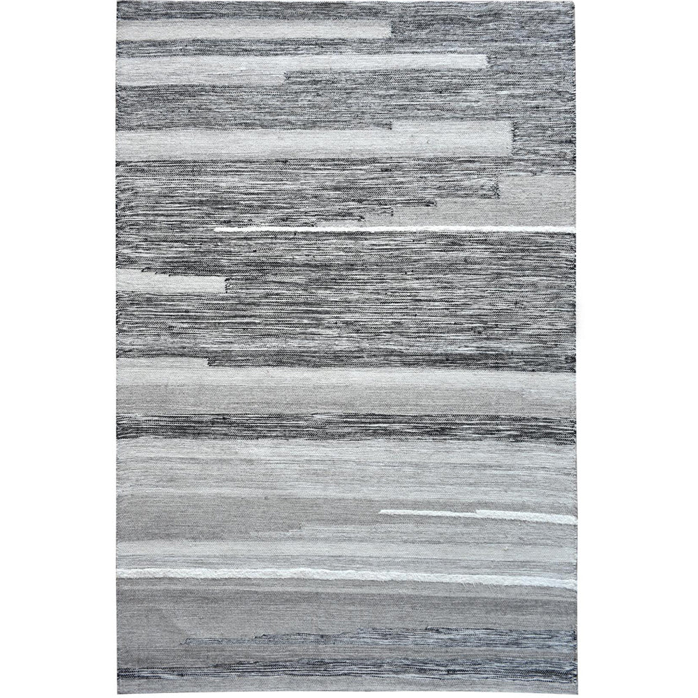 Product photograph of Libra Calm Neutral Collection - Hede Hand Woven Pit Loom Natural Grey Black Wool Rug from Olivia's