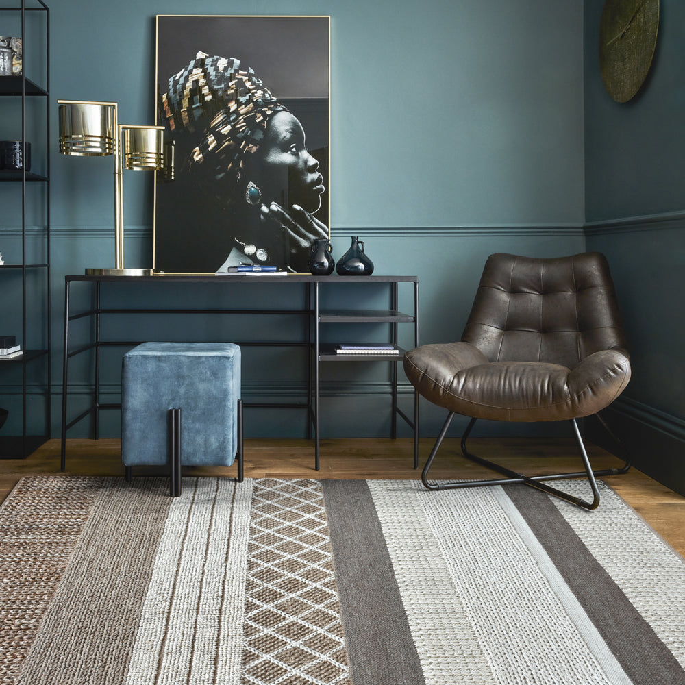 Product photograph of Libra Calm Neutral Collection - Labrede Hand Woven Pit Loom Charcoal Ivory Hemp Rug from Olivia's.