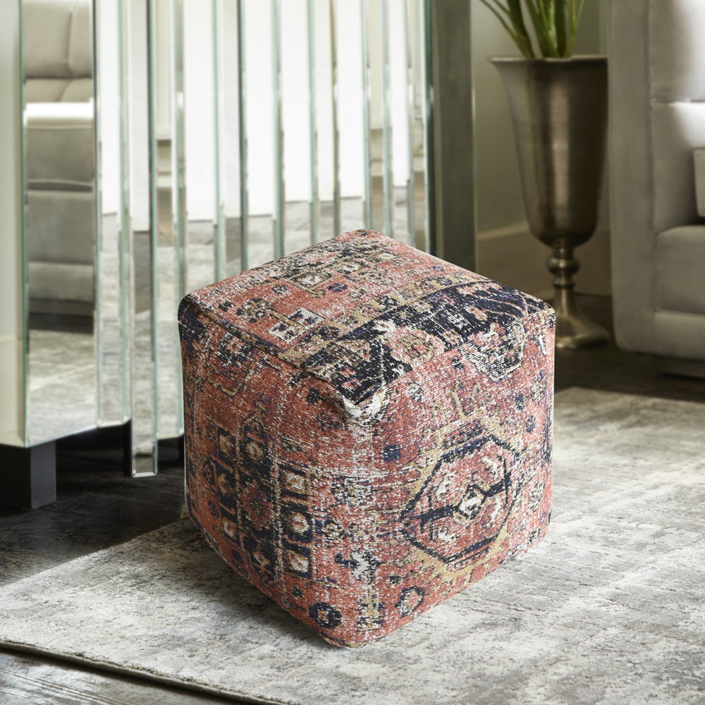 Product photograph of Libra Interiors Gemen Jacquared Woven Multi Colour Cotton Pouffe from Olivia's.