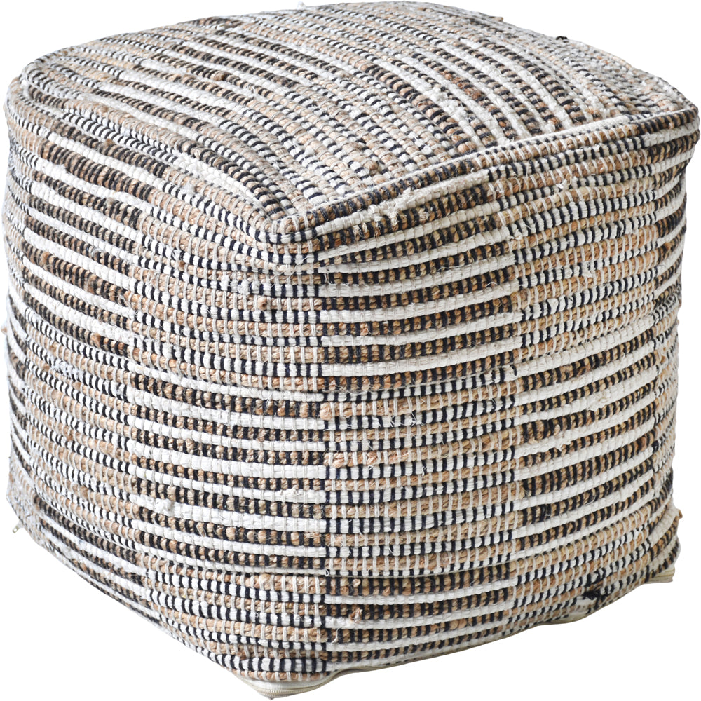 Libra Calm Neutral Collection Kose Hand Woven Pit Loom Ivory Natural Hemp Pouffe