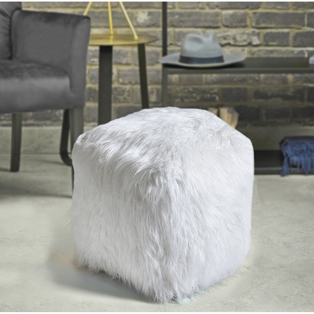 Product photograph of Libra Luxurious Glamour Collection - Isaba Hand Made Ivory Hairy Pouffe from Olivia's.