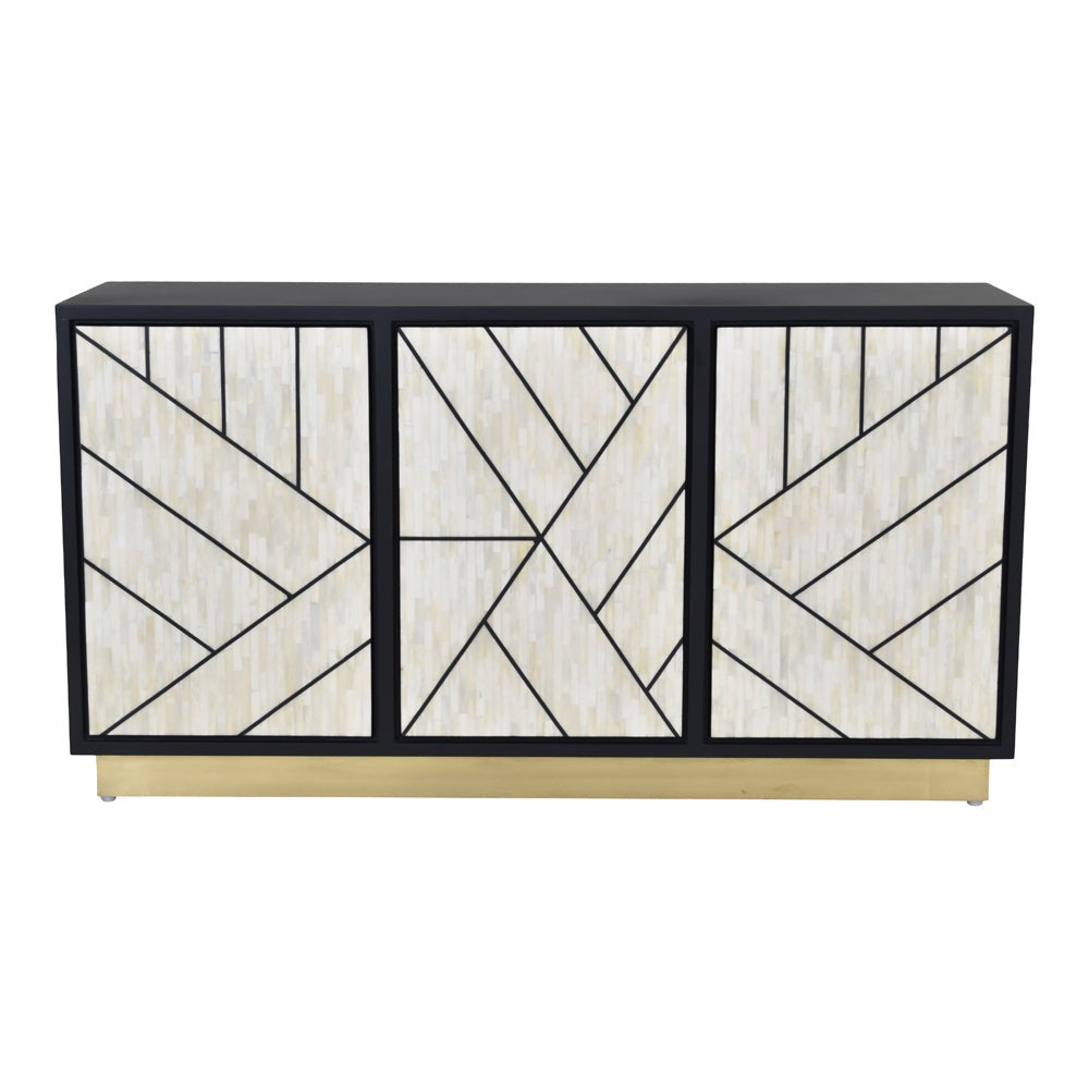 Product photograph of Libra Interiors Credenza Abstract 3 Door Cabinet With Bone Inlay from Olivia's