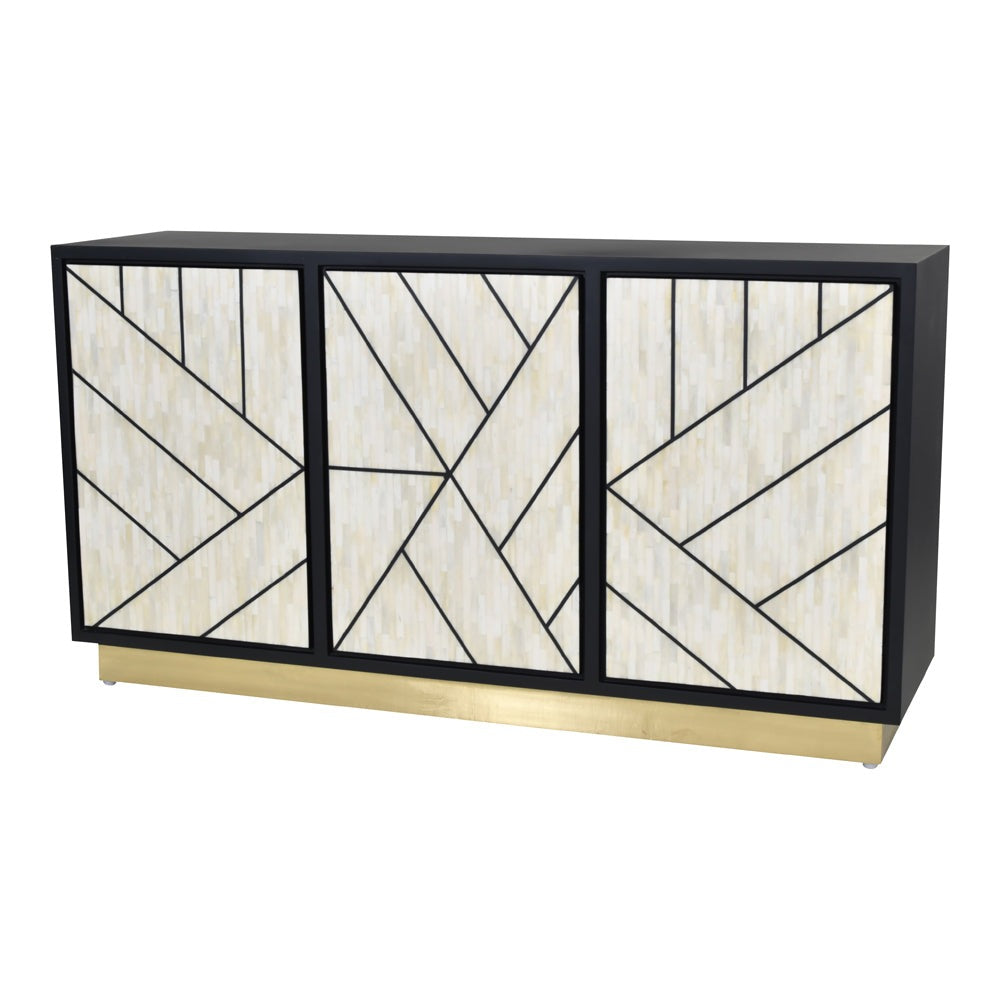 Product photograph of Libra Interiors Credenza Abstract 3 Door Cabinet With Bone Inlay from Olivia's.
