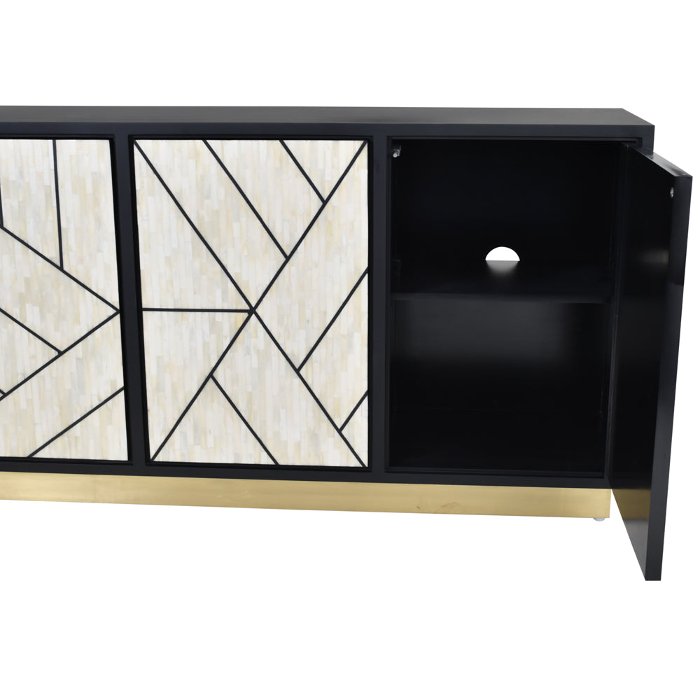 Product photograph of Libra Interiors Credenza Abstract 3 Door Cabinet With Bone Inlay from Olivia's.