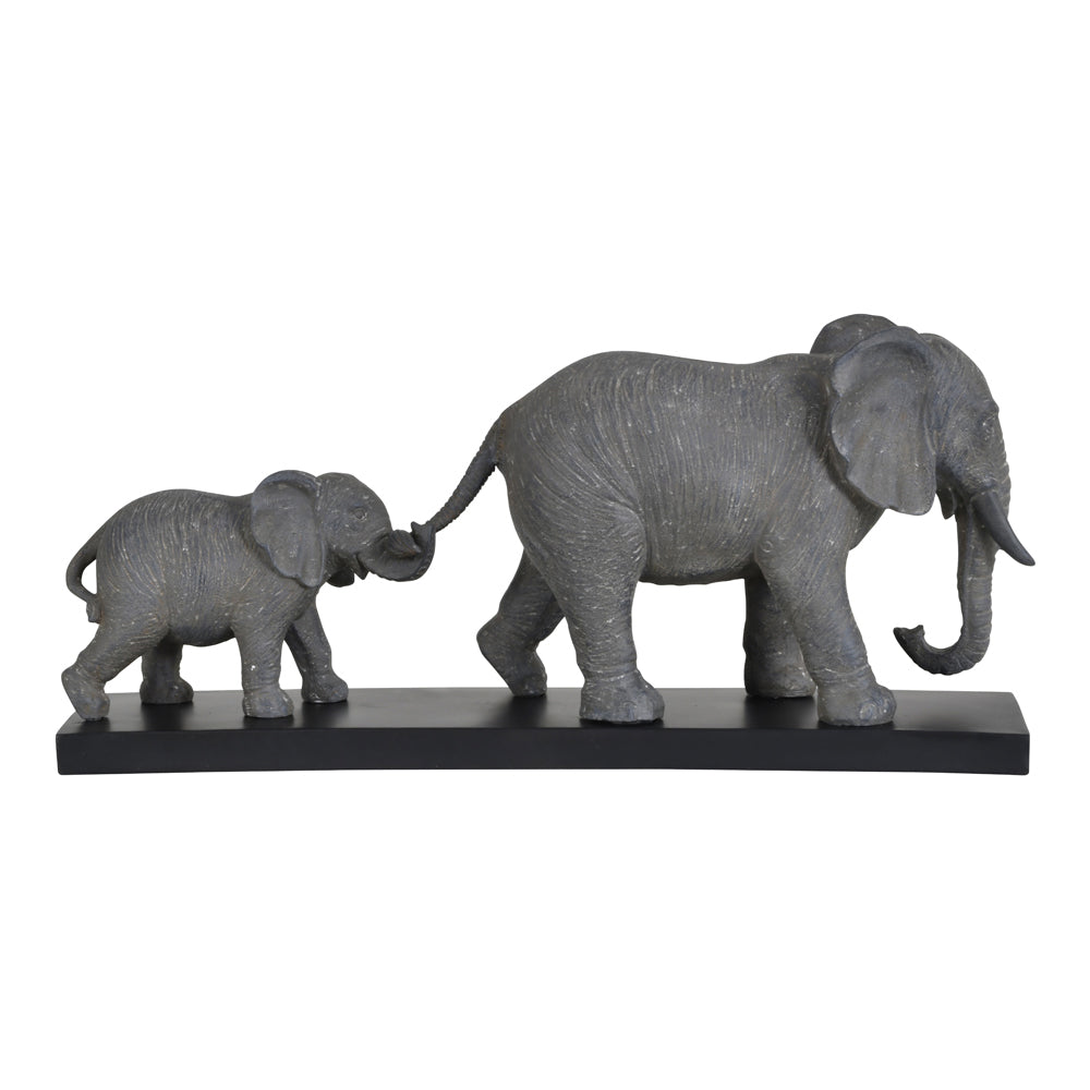 Product photograph of Libra Calm Neutral Collection - Grey Mother And Calf Elephant Resin Sculpture On Black Base from Olivia's.