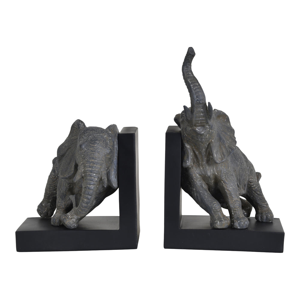 Product photograph of Libra Calm Neutral Collection - Grey Elephant Resin Bookends On Black Base from Olivia's